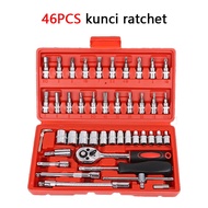 46pcs Professional Auto Repair Toolbox Kit Socket Wrench Ratchet Combination Complete Set Multifunct