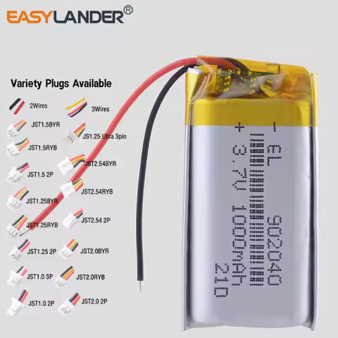JST 1.25mm 2pin 902040 3.7V 1000mAh Lithium Polymer LiPo Rechargeable Battery