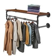 ราวแขวนผ้าติดผนัง ราวแขวนผ้าท่อเหล็ก ราวเหล็กแขวนผ้า 100x25x22cm Industrial Pipe Garment Rack with W