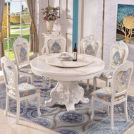 European Dining Table Marble round Table Dining Table and Chairs Set French Dining Table Small Apartment round Table with Turntable Dining Table Home