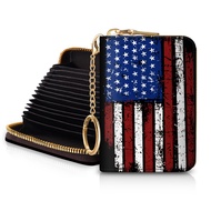 Women's RFID-Blocking American Flag Wallet, Leather, 12 Card Slots, 2 Coins, Zipper Closure, Waterpr