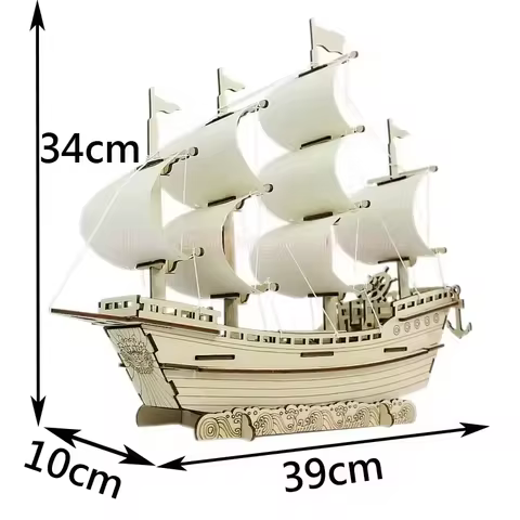 1PC 3D Sailboat Wooden Puzzle Assembly Model Puzzle DIY Wooden Crafts 3D Puzzle Gifts Desktop Decora