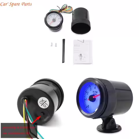 Y4UA Fashion 2" 52mm 0-8000RPM Car Gauge With Blue Lighting, For Vehicle Dashboards