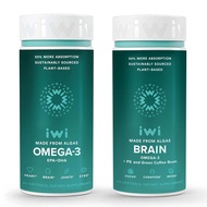 Iwi Life Omega-3 & Brain Omega-3 Bundle, 30 Servings, Vegan Plant-Based Algae Omega 3 with EPA + DHA