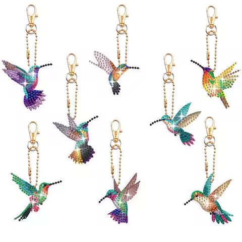8 / set DIY Hummingbird Series pattern Diamond Art Painting Acrylic keychain Diamond kit for bag dec