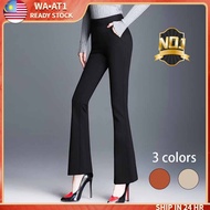 Slack Pants Woman Bootcut Long Pants Black Casual Office Stretchable Flared Korean Style Plus Size W