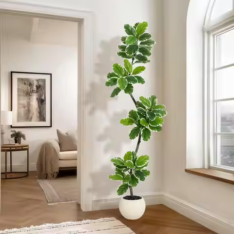 Fiddle Leaf Fig Tree Artificial Indoor,Tall Faux Rubber Tree with Sphere Planter, Tall Artificial Pl
