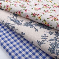 [Retro Tablecloth] Retro Blue Floral Picnic Tablecloth Style Fabric Cotton Linen Small Fresh Coffee 