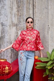 Maynita - CNY the sparkle of fortune blouse เสื้อตรุษจีน กี่เพ้า ลายดอก คอจีน