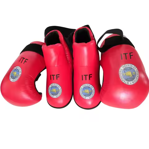 Taekwondo Red/Blue ITF Taekwondo PU Leather Gloves Foot Guard Ankle Gloves Martial Arts Karate Train