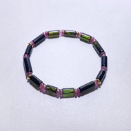 天然礦石 冰透黑玫瑰 綠碧璽 925純銀 手鍊