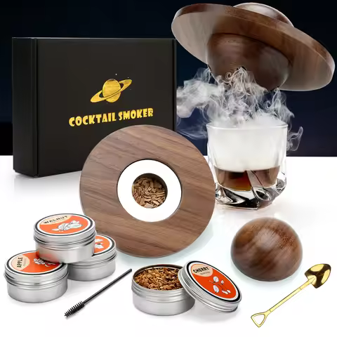 Glass Top Smoker Cocktail Smoker Kit With 4PCS Wood Chips Bartender Accessories For Whiskey Drinks S