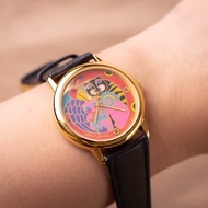 美國Laurel Burch設計師品牌古董 Animalia 彩繪錶盤 石英錶 手錶