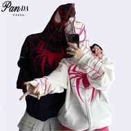 PANDA Spiderman Hoodie American Embroidery Anime Jacket For Men Retro Couple Jacket With Hoodie