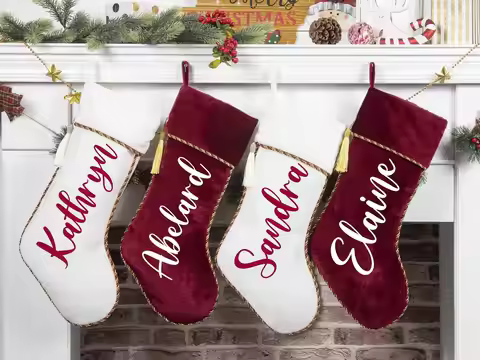 Personalized Christmas Stockings White & Red Velvet Stocking with Tassel Decoration Socks Gift Custo