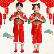 เด็กวันปีใหม่ชุดการแสดงกลองเอวชุดยางโกเด็กแร็พจีนชุดเต้นรำสีแดงโคมไฟชุดปีใหม่