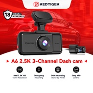 REDTIGER A6 Dash Cam 2.5K 3 Channel Dash Camera 5.8GHz WiFi3" Touch Screen