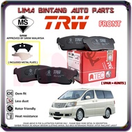 Toyota Alphard AH10 ANH10 ANH15 MNH10 Front / Rear Brake Pads , Disc Brake Pad TRW (2002-2007)