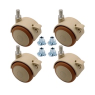 4Pcs RubberThreaded Caster, M6/M8 Swivel Stem for Replacement, Twin Caster Wheels with Locking Brake