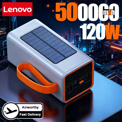 Lenovo 200000mAh Thicken Solar Power Bank Ultra capacity Built-in Cables External Battery LED Light 