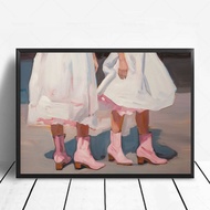 Fashion Girly Western Cowgirl Boot Ballet Poster Retro Pink Apartment Painting 1950s Aesthetic Canva