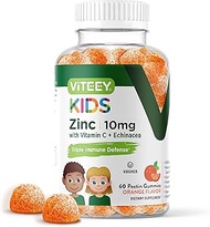 [60 Count] Zinc 10MG Gummies with Vitamin C & Echinacea Formulated for Kids [3 in 1 Healthy Immune S