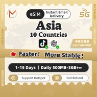 Asia 10 Countries eSIM 5G High Speed 1-15 Days | Unlimited Data | Southeast Asia eSIM | Instant Deli