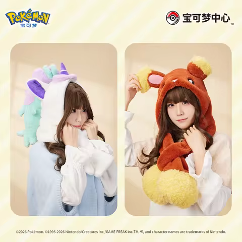 Original PokéMon Plush Hooded Hat Wooloo Galar Ponyta Zorua Pancham Buneary Minccino Cute Warm Headw