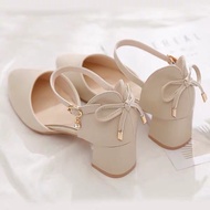 HOÀN TIỀN 15% - Giày Cao Gót 5p Đế Vuông Bít Mũi Nơ Xinh 5p Mã c20