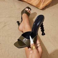 Women's Square Toe Open Toe One-Strap Mule High Heel Shoes, Premium Texture, Sexy And Fashionable, C