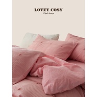 LOVEY COSY Korean Light Luxury Spring New Style Cotton Simple Girl Heart Pink Waffle Bed Four-Piece 