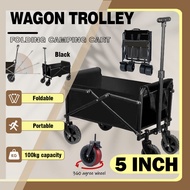 Troli Perkhemahan/5 Inch Wagon Trolley Foldable Camping Wagon Shopping Cart Large Capacity Outdoor T