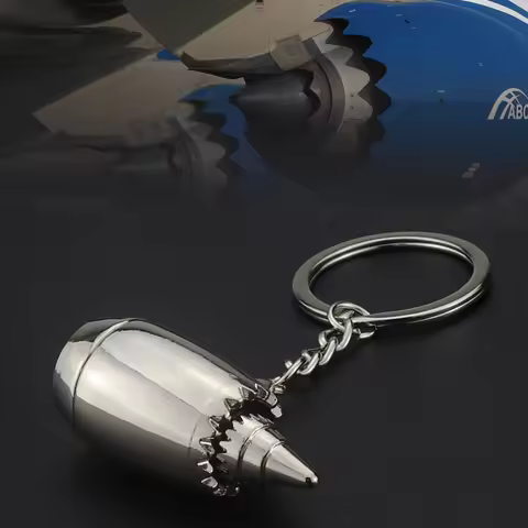 Voikukka Zinc Alloy Silver Aircraft Engine Simulation Keychain Creative Metal Key Ring Pendant Cute