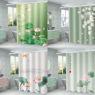 ☒✿☋  Punch-free Chinese Lotus anti-mildew shower curtain waterproof shower curtain cloth partition toilet curtain door curtain bathroom curtain 9MJR