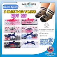 SWEETBABY 3 Pairs Baby Socks Gift Set Newborn Sarung Kaki Baby Murah Boy Girl Hadiah Hamper Stoking 