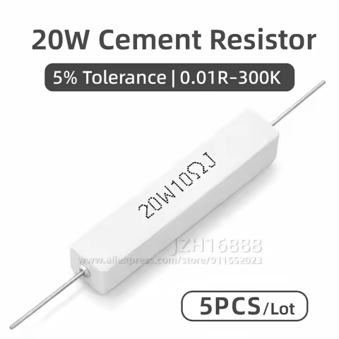 5PCS 20W Cement Resistor Horizontal Wirewound Resistor 0.1R 0.47R 1R 2R 3R 4R 5R 6.8R 8R 10R 47R 100