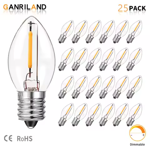 25PACK E12 E14 Base LED Night Light Bulbs Dimmable C7 0.5W Warm White 2700K 7W Incandescent Equivale