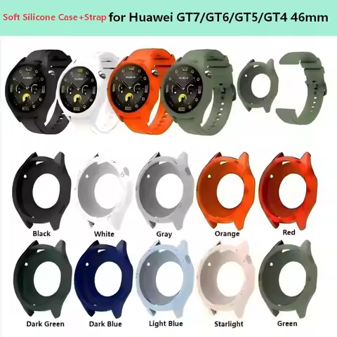 Soft Silicone Strap+Case for Huawei Watch GT7 GT6 46mm Bumper Protective for Watch GT5/GT4/GT6 46MM 