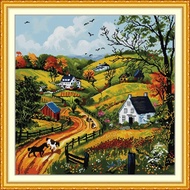 Joy Sunday Stamped Cross Stitch Ktis DMC Threads Chinese Cross Stitch Set DIY Needlework Embroidery Kit-Spring Hills