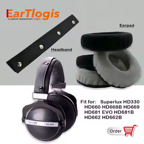 EarTlogis Velvet Replacement Parts for Superlux HD330 HD660 HD668B HD669 HD681 EVO HD681B HD662 HD66