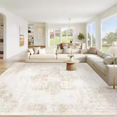 Vintage Boho Medallion Washable Rug 8x10, Non-Slip Soft Low Pile for Living Room Bedroom Home Office