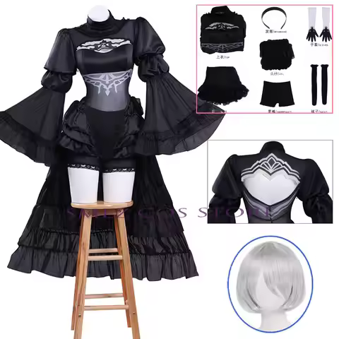Anime No. 2 Type B Cosplay Costume Game NieR Automata 2B Wedding Dress Uniform Wig Set Halloween Par