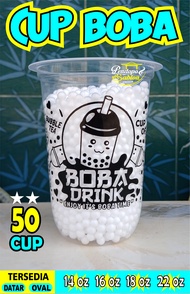 gelas cup plastik MOTIF BOBA 14oz 16oz 18oz 22oz oval datar / cup boba / sedotan boba bubble / tapio