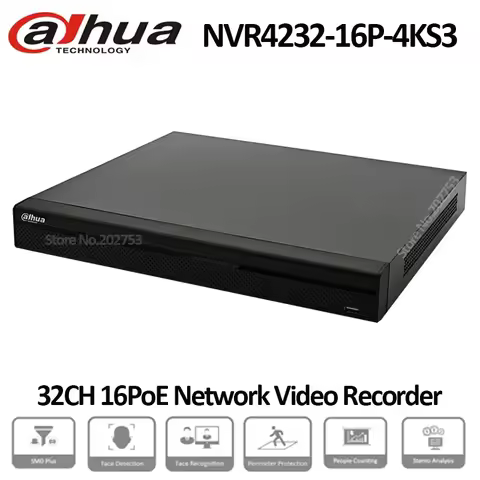 Original Dahua NVR4232-16P-4KS3 32CH 1U 16PoE Lite Network Video Recorder 4K 32 Channels NVR Securit