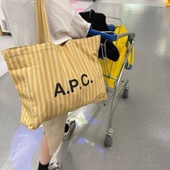 Amoi APC Vertical Stripes Thick Canvas Bag Shoulder Tote Bag Female Bag