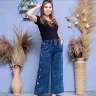 CELANA JEANS LOVE PANJANG KULOT RAWIS WANITA terbaru celana kulot jean panjang kulot pinggang karet