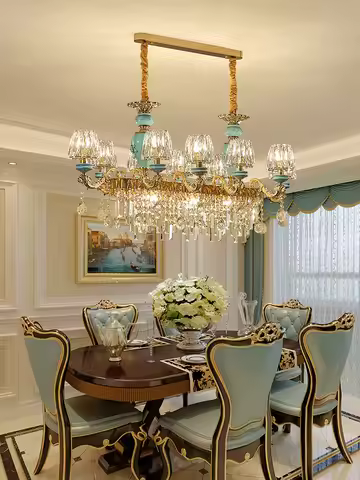 Self-Optional European Long Dining Room Crystal Chandelier New Design Villa Bar Tea Room Luxury Lamp