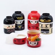 木偶人偶 2層便當盒 便當盒 飯碗 雙層 午餐盒 味噌湯 配菜 日本