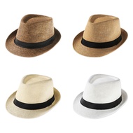 WOUNDED Unisex ชายหาด ปีกกว้าง หมวกนักเลง หมวกแจ๊สเดรส หมวกคาวบอย Fedora หมวกกันแดด หมวกฟางปานามา