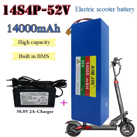 18650 Lithium Battery 52V 14S4P 14000mah battery pack 1500W with BMS for Balance Car, Bike, Scooter,